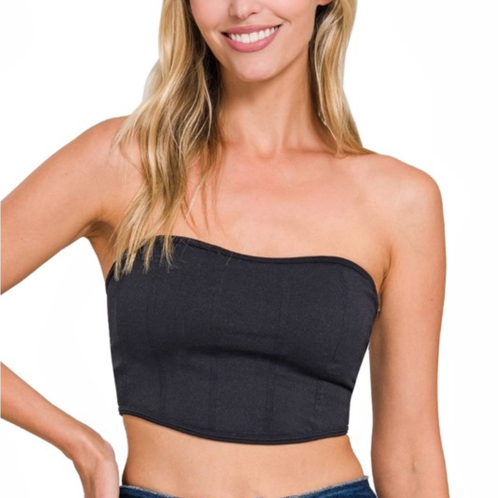 NWT! Black SEAMLESS TUBE TOP WITH BRA PAD REMOVABLE BRA PAD
